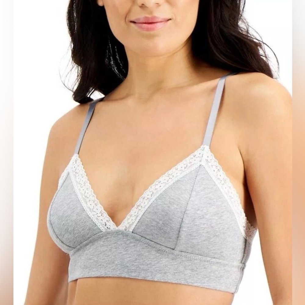 Jenni Grey Triangle Bralette with White Lace Trim